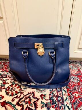 Michael Kors Navy Blue large Hamilton satchel shoulder tote excellent condition.